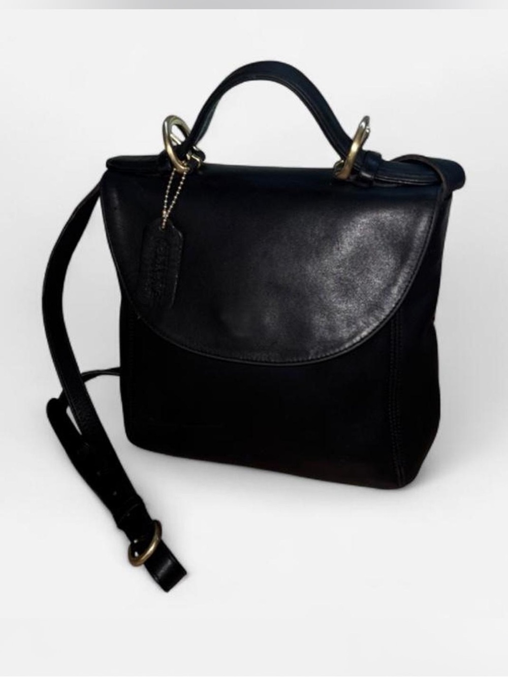 Vintage Coach SoHo Legacy Handle Flap Bag - Black Leather